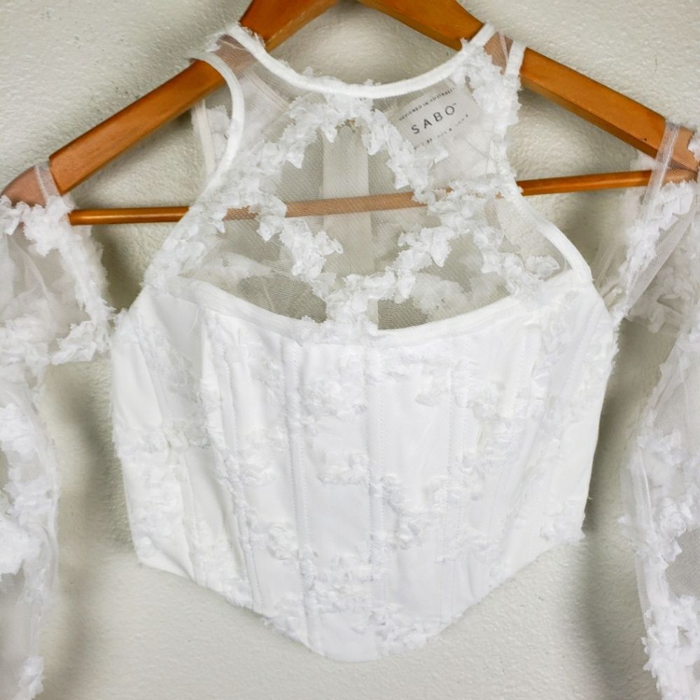 Women's SABO Corset Floral White Sheer Lace Women's Top Size XS - Picture 8 of 10
